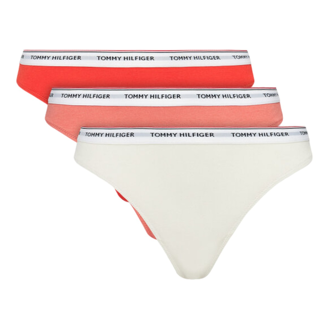 TOMMY HILFIGER STRINGI DAMSKIE MAJTKI 3 PACK THONG (EXT SIZES) KORALOWE/BEŻOWE UW0UW04894 0VG