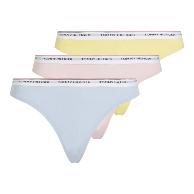 TOMMY HILFIGER STRINGI DAMSKIE MAJTKI 3 PACK THONG (EXT SIZES) RÓŻOWE/ŻÓŁTE/NIEBIESKIE UW0UW04894 0VQ