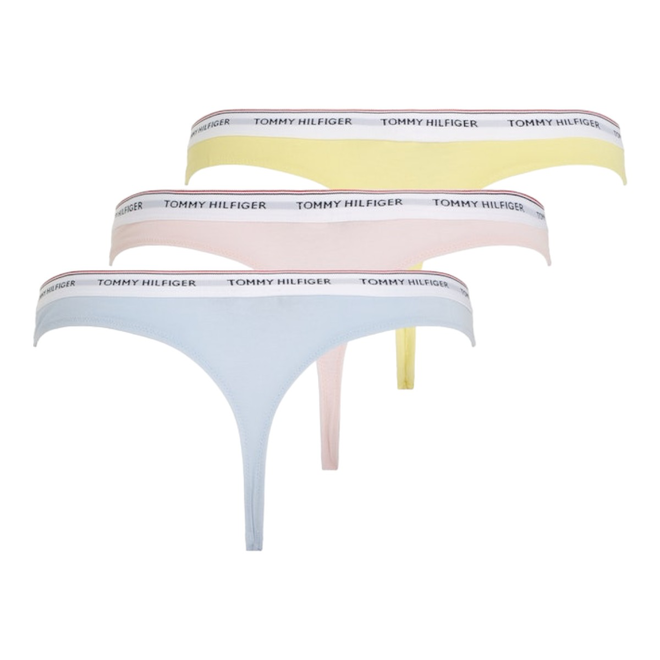 TOMMY HILFIGER STRINGI DAMSKIE MAJTKI 3 PACK THONG (EXT SIZES) RÓŻOWE/ŻÓŁTE/NIEBIESKIE UW0UW04894 0VQ