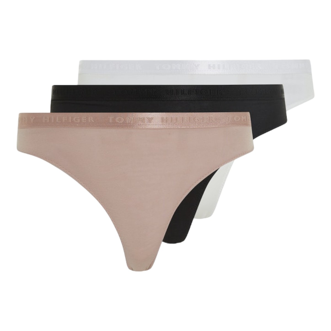 TOMMY HILFIGER STRINGI DAMSKIE MAJTKI 3P THONG (EXT SIZES) BIAŁE,CZARNE, BEŻOWE UW0UW04480 05J