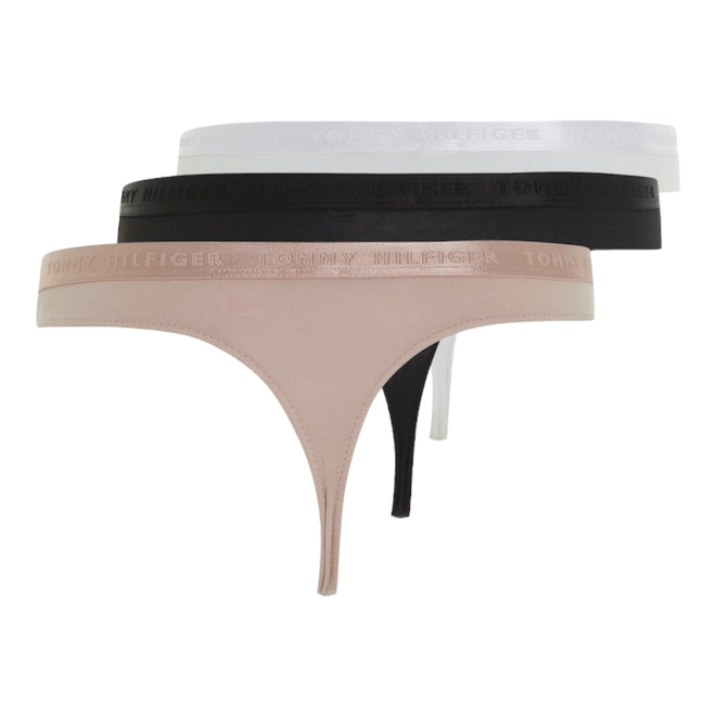 TOMMY HILFIGER STRINGI DAMSKIE MAJTKI 3P THONG (EXT SIZES) BIAŁE,CZARNE, BEŻOWE UW0UW04480 05J