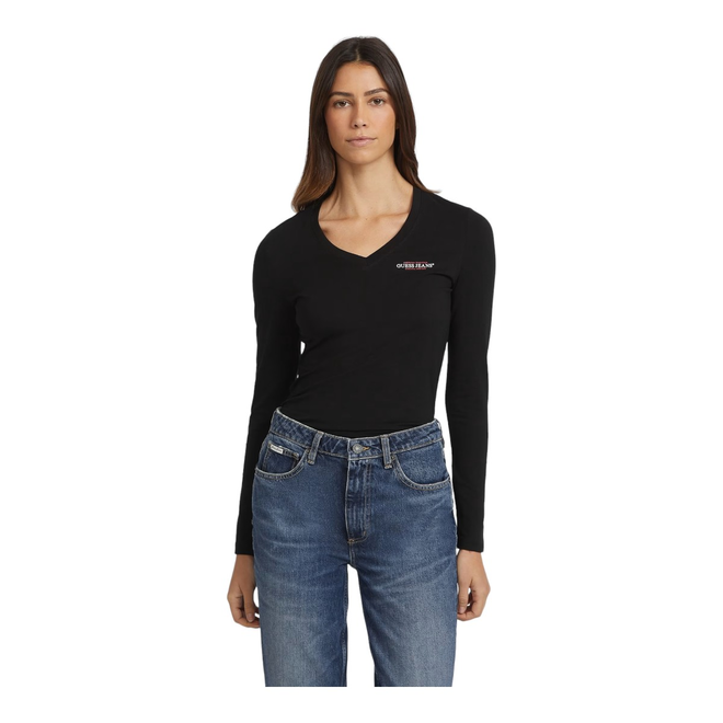 GUESS KOSZULKA DAMSKA Z DŁUGIM RĘKAWEM GJ LS VN SLIM MINI A CZARNA W4YI21J1314 JBLK