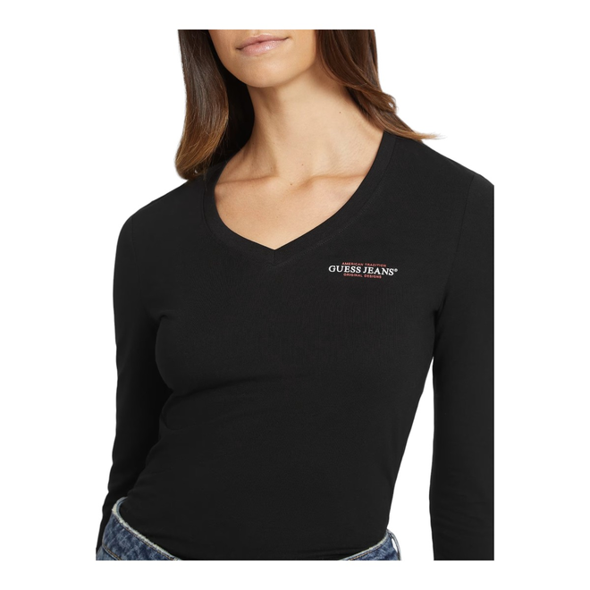 GUESS KOSZULKA DAMSKA Z DŁUGIM RĘKAWEM GJ LS VN SLIM MINI A CZARNA W4YI21J1314 JBLK