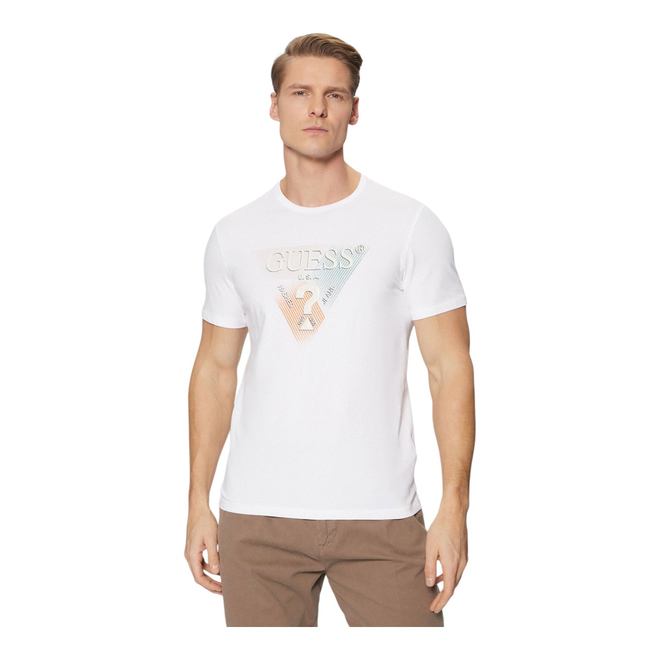 GUESS KOSZULKA MĘSKA T-SHIRT SS CN GUESS TRIANGLE BIAŁY M5RI14J1314 G011