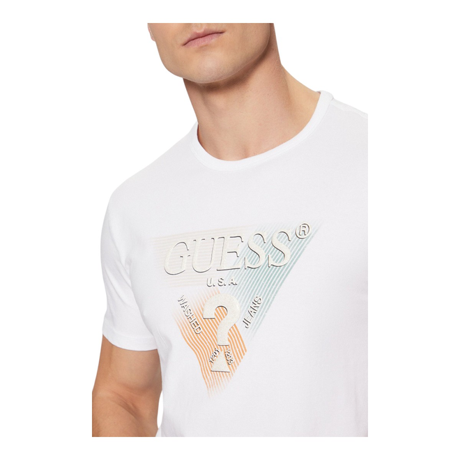 GUESS KOSZULKA MĘSKA T-SHIRT SS CN GUESS TRIANGLE BIAŁY M5RI14J1314 G011