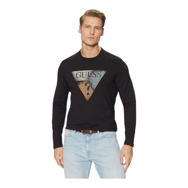GUESS KOSZULKA MĘSKA Z DŁUGIM RĘKAWEM LS CN GUESS TRIANGLE CZARNA M5RI15J1314 JBLK