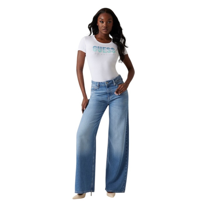 GUESS KOSZULKA DAMSKA T-SHIRT CN SS GLITTER DEGRAD BIAŁA W5GI14J1314 G011