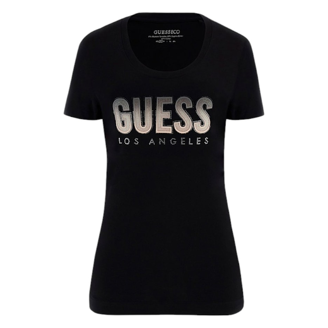 GUESS KOSZULKA DAMSKA T-SHIRT CN SS GLITTER DEGRAD CZARNA W5GI14J1314 JBLK