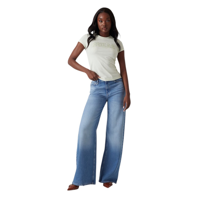 GUESS KOSZULKA DAMSKA T-SHIRT CN SS LOGO LACE TEE BIAŁA W5GI04J1314 G011