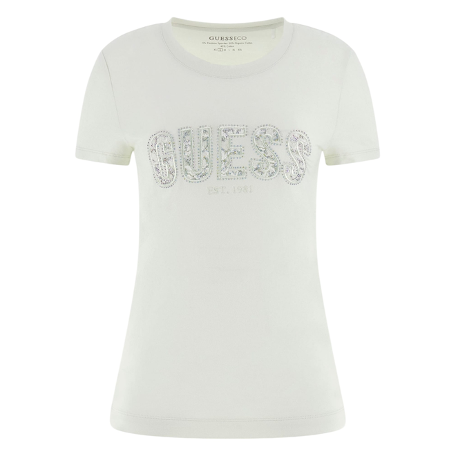 GUESS KOSZULKA DAMSKA T-SHIRT CN SS LOGO LACE TEE BIAŁA W5GI04J1314 G011
