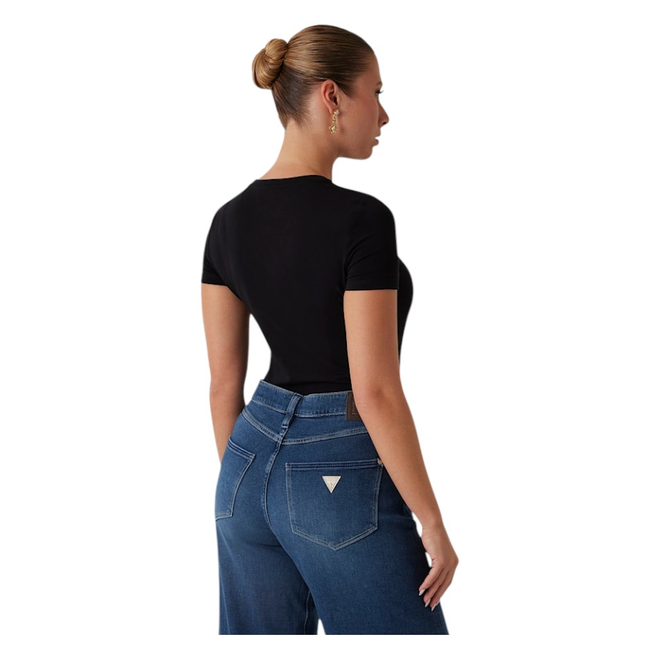 GUESS KOSZULKA DAMSKA T-SHIRT CN SS LOGO LACE TEE CZARNA  W5GI04J1314 JBLK