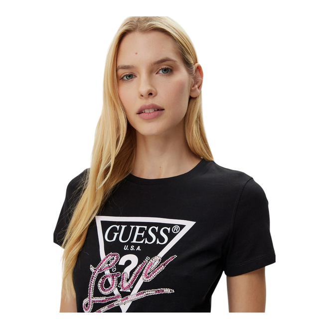 GUESS KOSZULKA DAMSKA T-SHIRT CN SS LOVE TRIANGLE CZARNA W5GI05I3Z14 JBLK