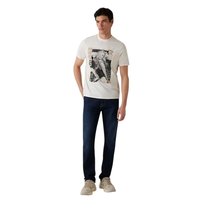 GUESS KOSZULKA MĘSKA T-SHIRT SS BSC MOVIE GUESS ECRU M5GI33KBW41 G018