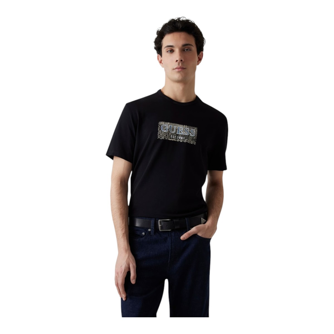 GUESS KOSZULKA MĘSKA T-SHIRT SS CN GUESS BOX TEE CZARNA  M5GI19J1314 JBLK