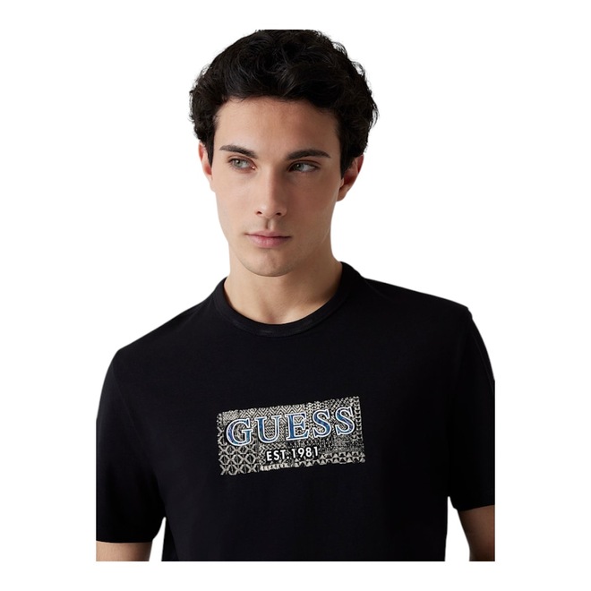 GUESS KOSZULKA MĘSKA T-SHIRT SS CN GUESS BOX TEE CZARNA  M5GI19J1314 JBLK