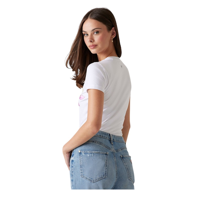 GUESS KOSZULKA DAMSKA T-SHIRT CN SS LEAF TRIANGLE BIAŁA W5GI07J1314 G011