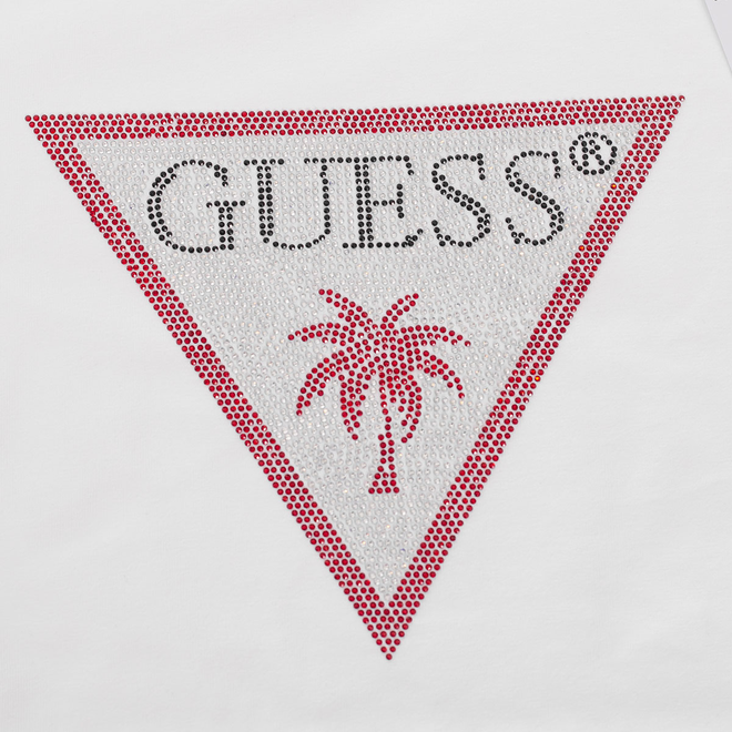 GUESS KOSZULKA DAMSKA T-SHIRT TRIANGLE RHINESTONES BIAŁA E5GI08J1314 G011