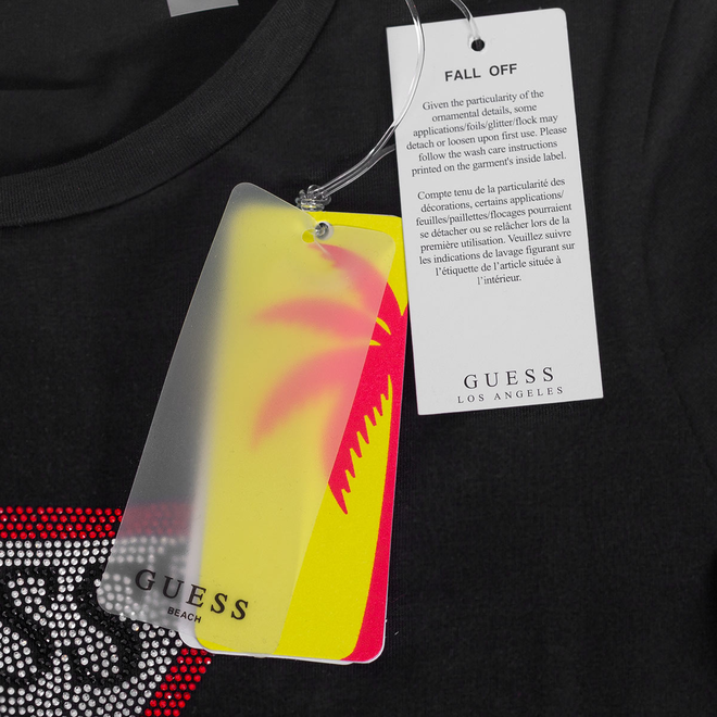 GUESS KOSZULKA DAMSKA T-SHIRT TRIANGLE RHINESTONES CZARNA E5GI08J1314 JBLK