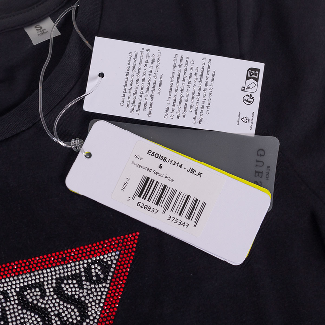 GUESS KOSZULKA DAMSKA T-SHIRT TRIANGLE RHINESTONES CZARNA E5GI08J1314 JBLK